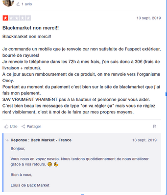 témoignage service-client backmarket indifférent